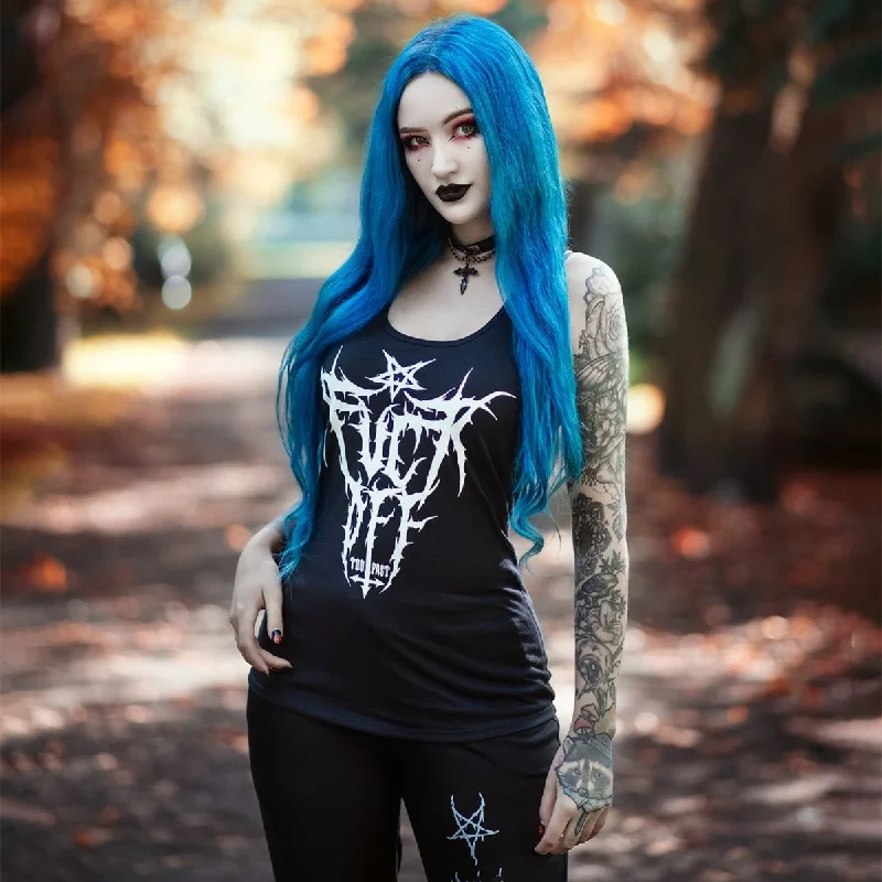 F Off Black Metal Logo Racerback Tank strappy tank top