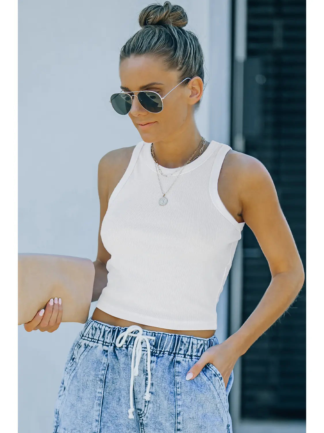 White Fashion Bodycon Tight Ribbed Tank Top peach tank top