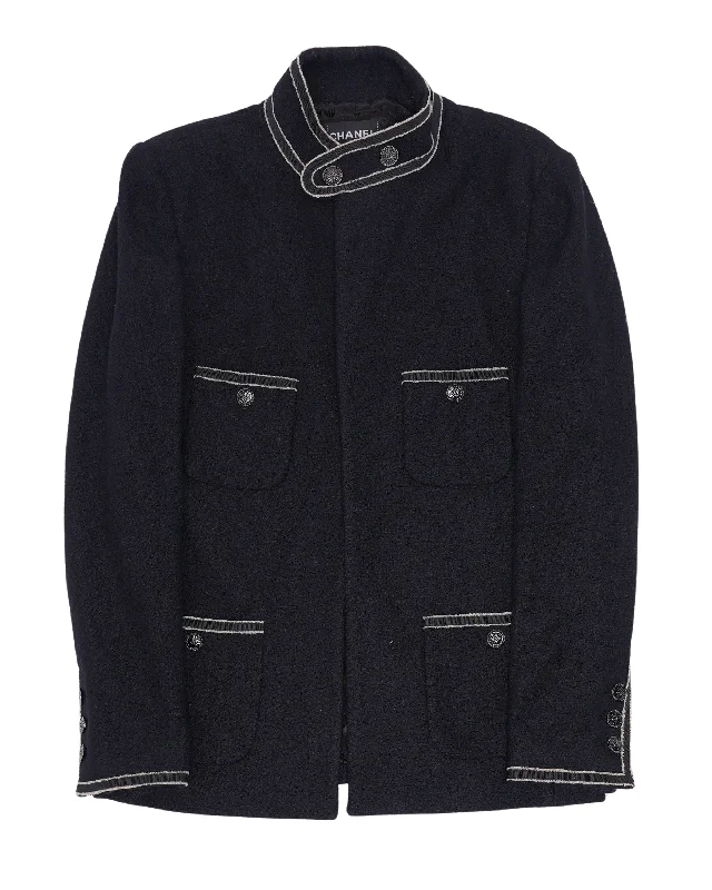 Ribbon Trimmed Jacket Oversized Jacket Tailored Jacket Straight Jacket