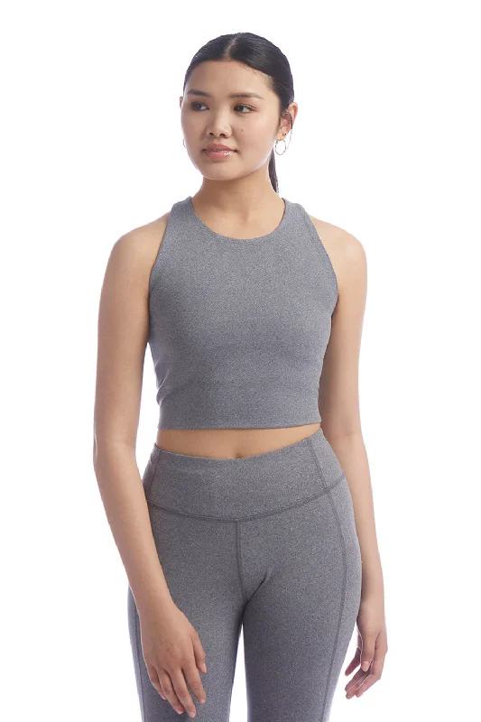 Champion Womens Crop Racerback Tank Top - Heather Grey - NEW